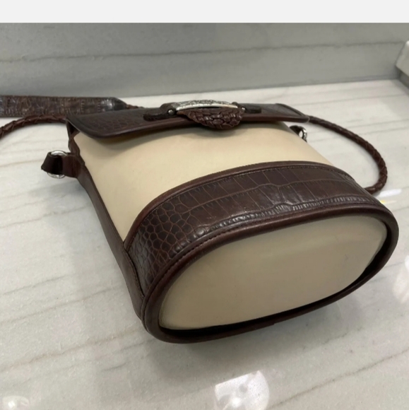 Brighton Celtic Leather Brown Bone Croc Womens Crossbody Silver Plate New - Picture 8 of 11